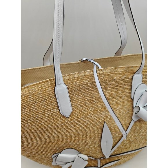 OSCAR DE LA RENTA tulip raffia large tote + Dust bag --NATURAL/WHITE - Picture 12 of 13